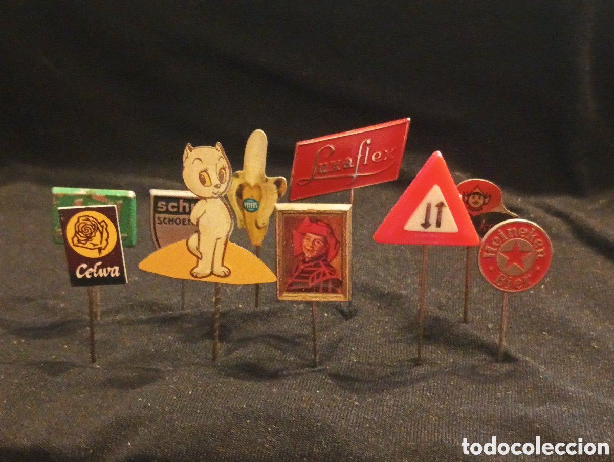 Pins de colecci&oacute;n: Lote 10 alfiler aguja pins a&ntilde;os 60 Heineken cerveza se&ntilde;al de trafico cuadro publicidad