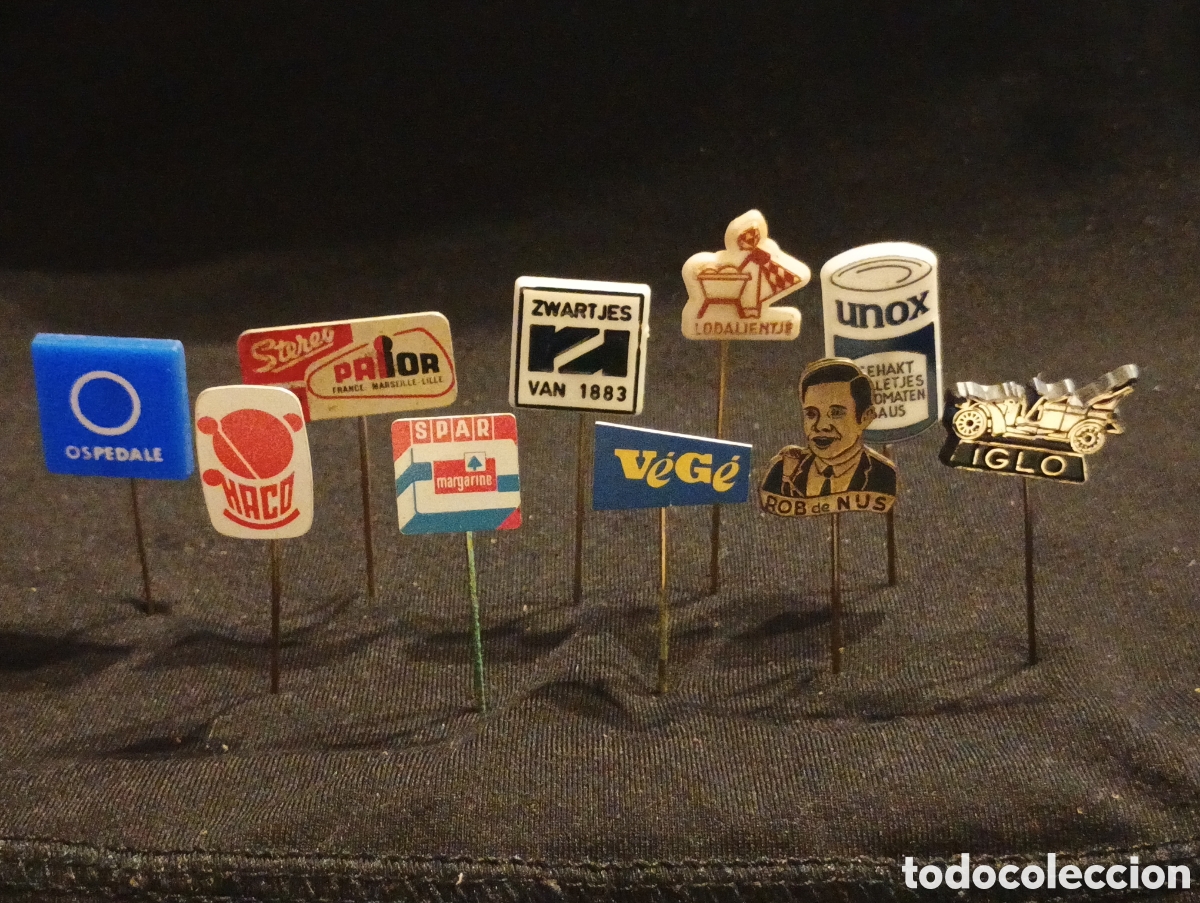 Pins de colecci&oacute;n: Lote 10 alfiler aguja pins a&ntilde;os 60 coche iglo personaje spar unox publicidad lote 28
