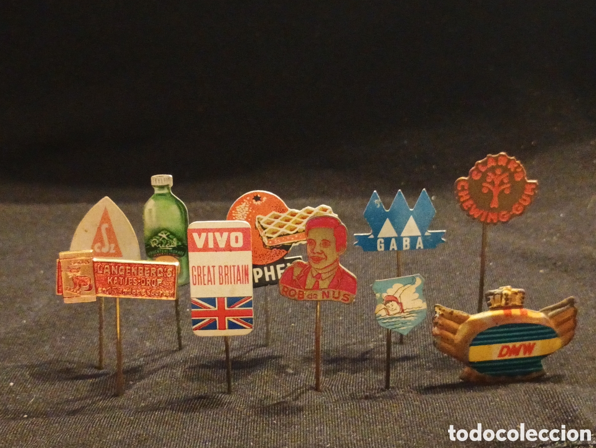 Pins de colecci&oacute;n: Lote 10 alfiler aguja pins a&ntilde;os 60 dmw marca moto nataci&oacute;n personaje publicidad lote 29