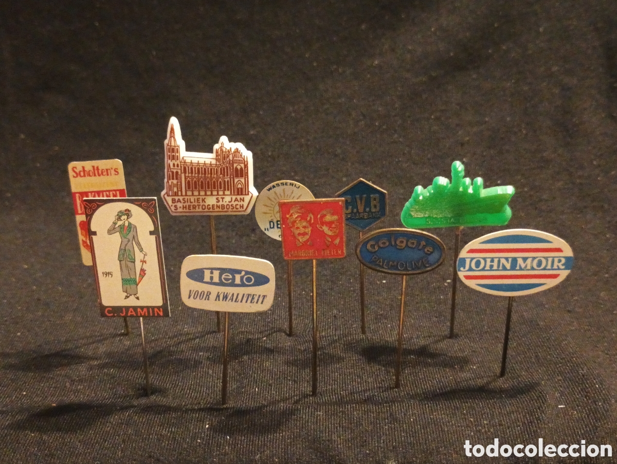 Pins de colecci&oacute;n: Lote 10 alfiler aguja pins a&ntilde;os 60 colgate John moir Hero c jamin personajes lote 31