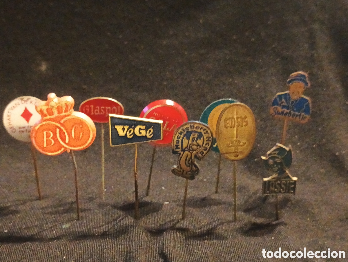 Pins de colecci&oacute;n: Lote 10 alfiler aguja pins a&ntilde;os 60 lassie ensis vege personajes lote 35