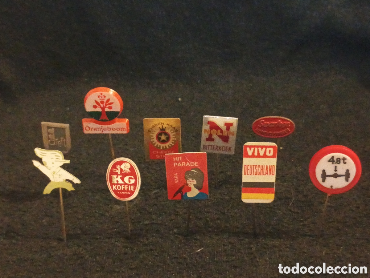 Pin's de collection: Lote 10 alfiler aguja pins a&ntilde;os 60 lote 2 se&ntilde;al de trafico bandera publicidad