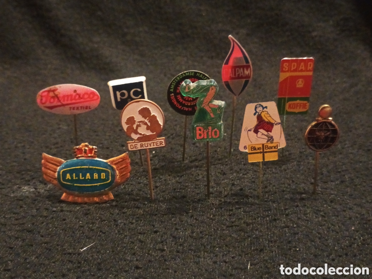 Pins de colecci&oacute;n: Lote 10 alfiler aguja pins a&ntilde;os 60 blue band deporte coche Spar marca lote 9