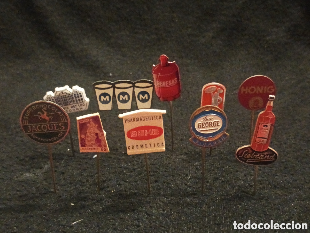 Pins de colecci&oacute;n: Lote 10 alfiler aguja pins a&ntilde;os 60 bebida Jacques honig bombona lote 10