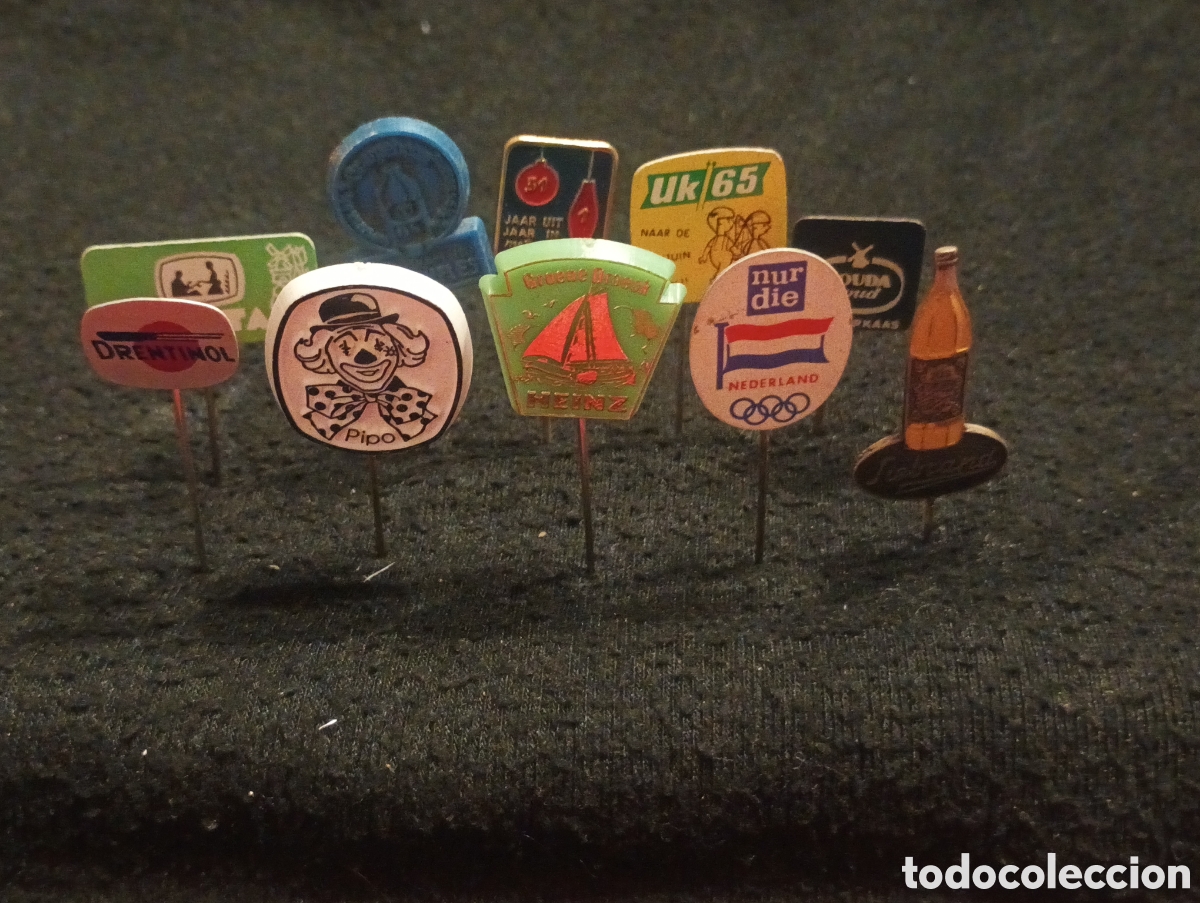 Pins de colecci&oacute;n: Lote 10 alfiler aguja pins a&ntilde;os 60 bebida olimpiadas heinz payaso lote 13