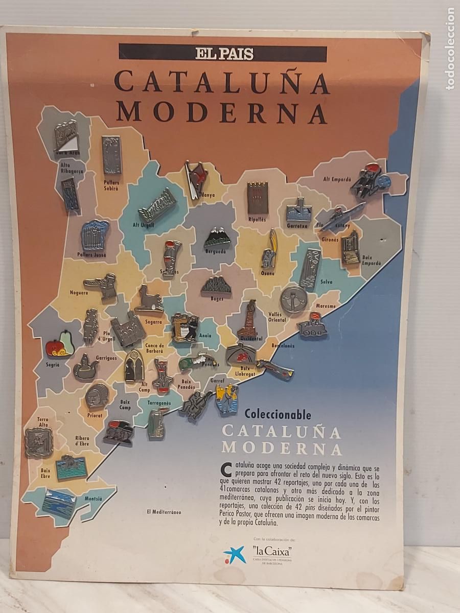 Pins de colecci&oacute;n: CATALU&Ntilde;A MODERNA-EL PA&Iacute;S | COLECCI&Oacute;N 40 PINS DE 42 | PERICO PASTOR | CON EXPOSITOR ORIGINAL