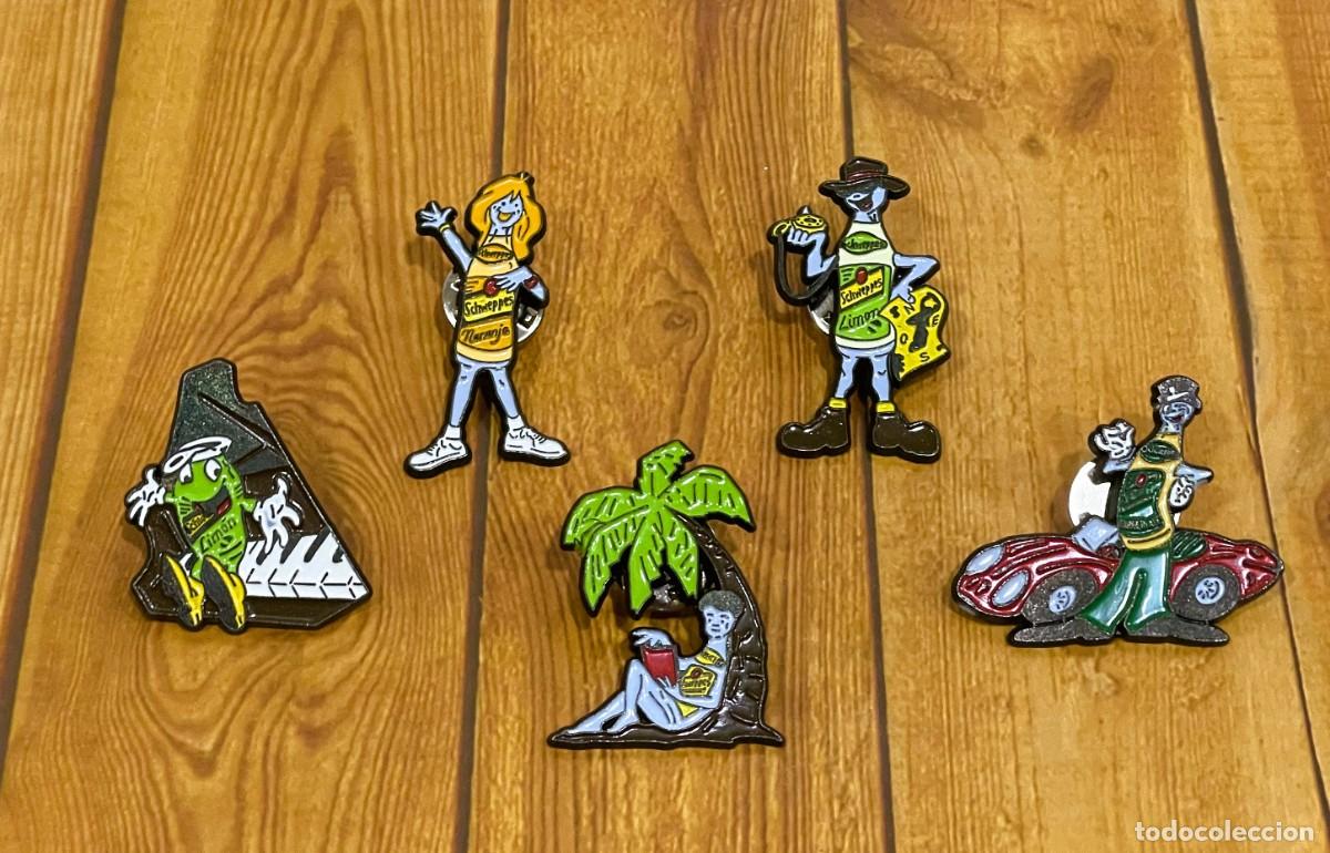 Pins de colecci&oacute;n: LOTE DE 5 PINS DE REFRESCOS SCHWEPPES - NARANJA, LIM&Oacute;N, T&Oacute;NICA Y GINGER ALE