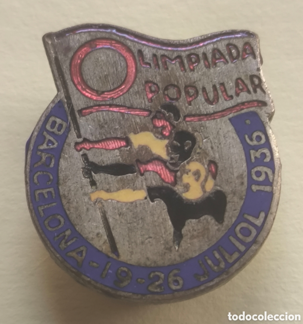Pins de colecci&oacute;n: BARCELONA OLIMPIADA POPULAR INSIGNIA ESMALTADA SOLAPA 1936