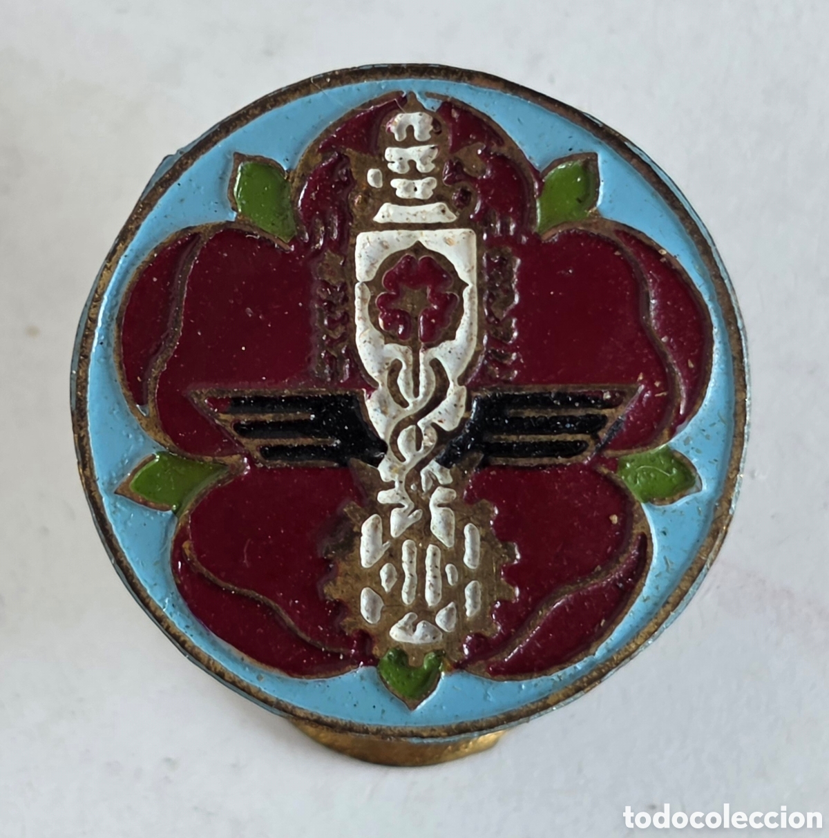 Pin's de collection: Antigua Insignia ojal Agente Comercial Viajante - Caduceo Escudo Reus grabada Senior - Tarragona