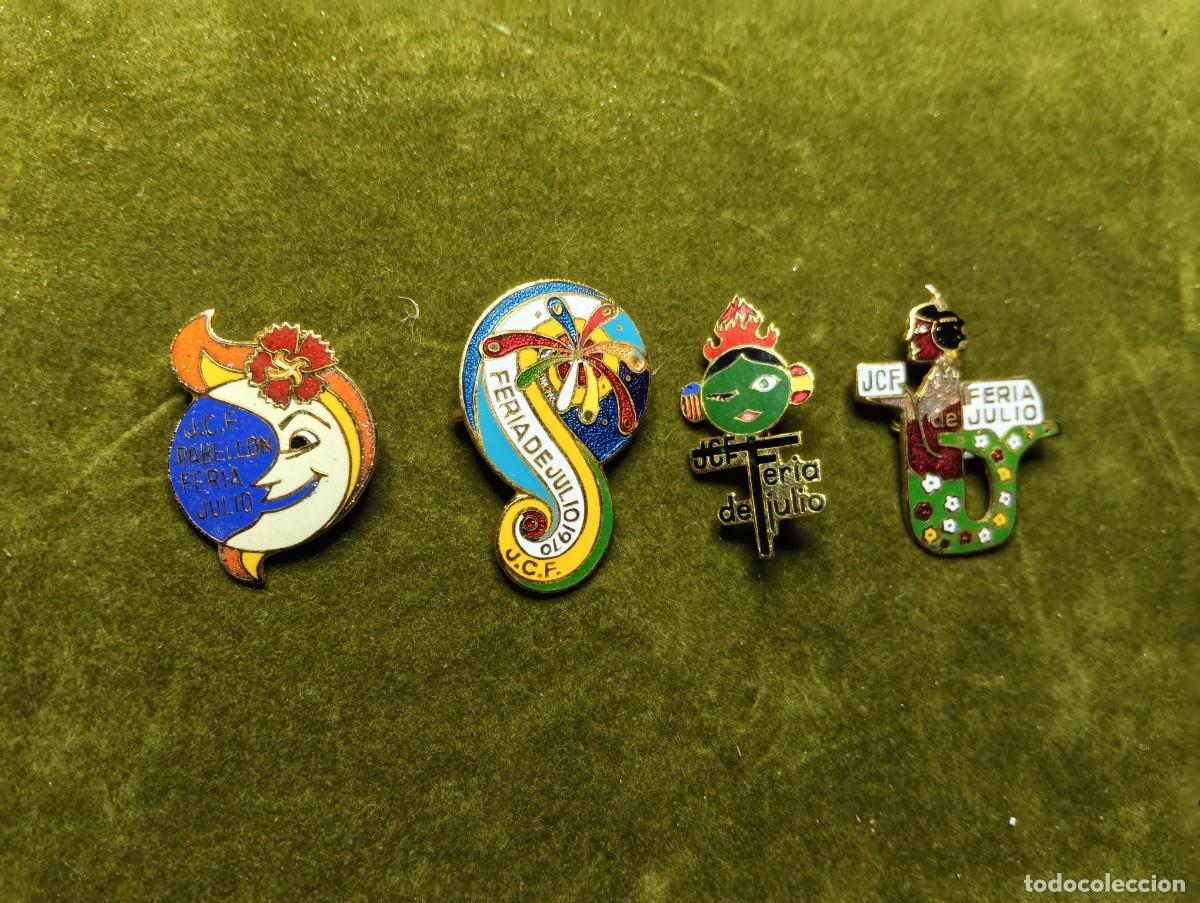 Pins de colecci&oacute;n: 4 ANTIGUAS INSIGNIAS ESMALTADAS PABELLON ALAMEDA FERIA DE JULIO JCF - JUNTA CENTRAL FALLERA VALENCIA