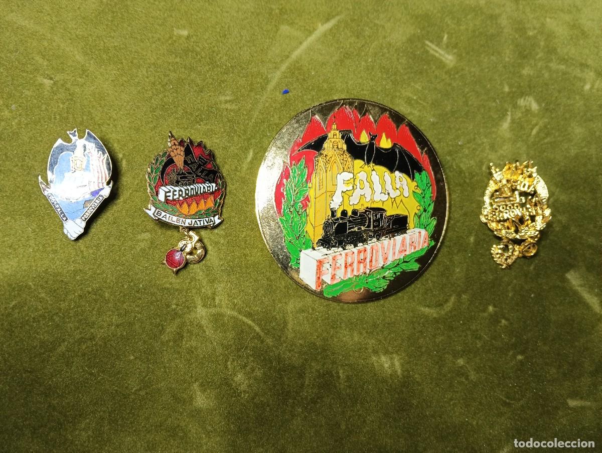 Pins de colecci&oacute;n: LOTE DE 4 INSIGNIAS / PINS VARIANTES FALLA FERROVIARIA JATIVA / XATIVA BAILEN - JCF N&ordm; 88