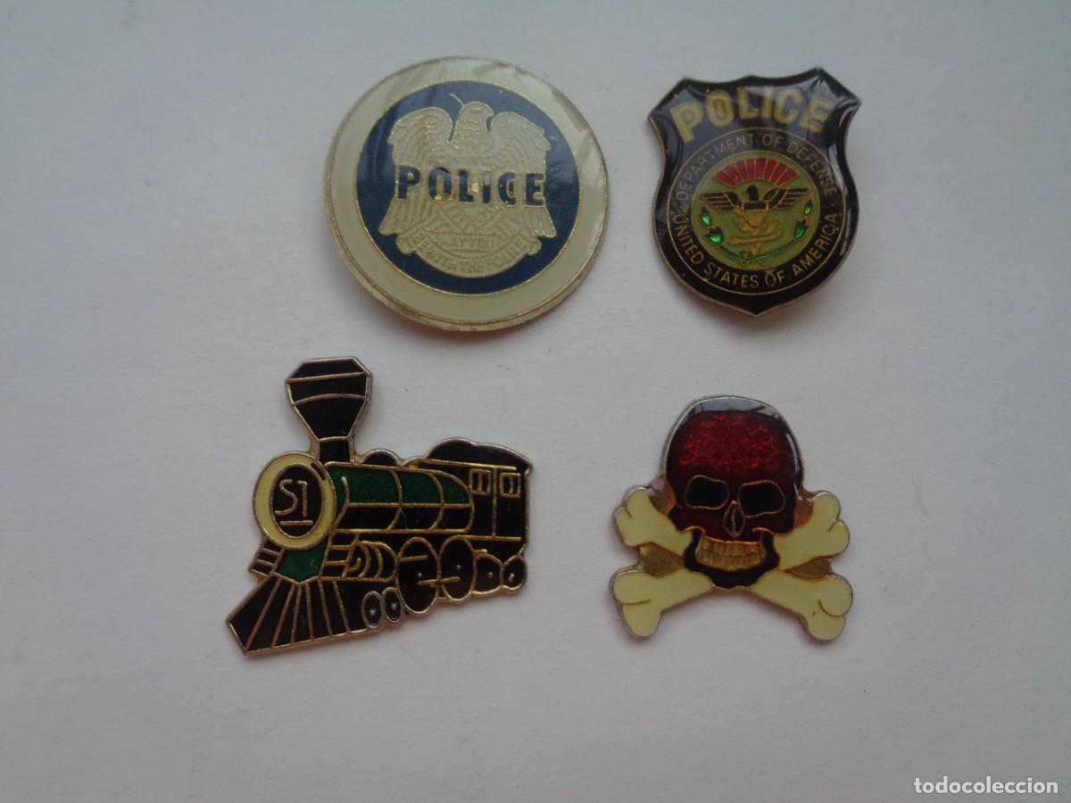 Pins de colecci&oacute;n: LOTE DE 4 PINS : POLICIA, TREN, ETC . &iexcl; SIN PINCHO !!