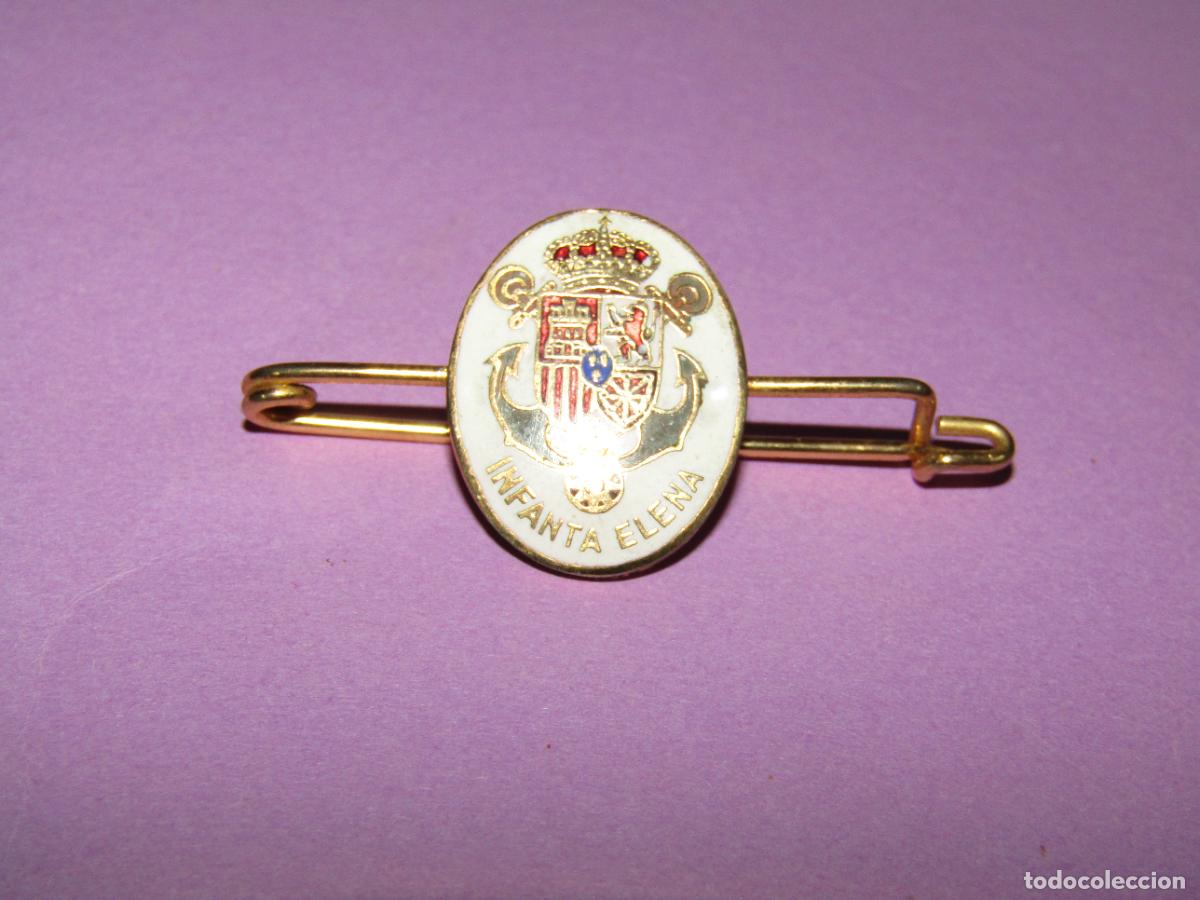 Pins de colecci&oacute;n: Antigua Alfiler de Corbata Imperdible en Lat&oacute;n y Esmaltes de la Corbeta INFANTA ELENA