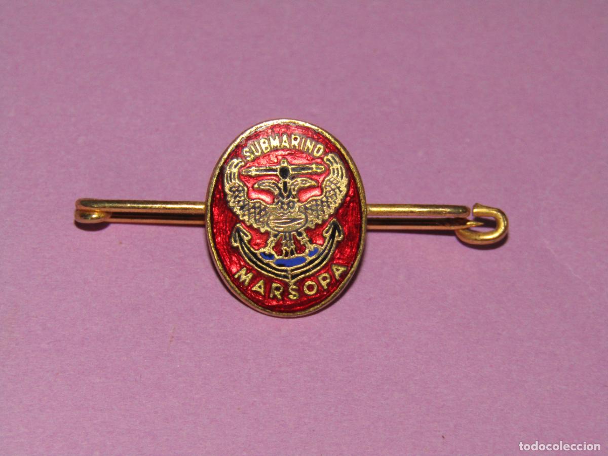 Pins de colecci&oacute;n: Antiguo Alfiler de Corbata Imperdible en Lat&oacute;n y Esmaltes del Submarino MARSOPA
