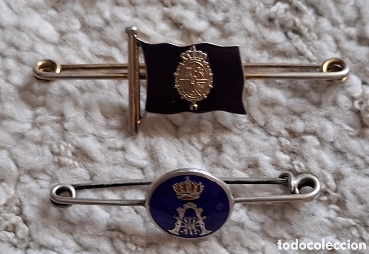 Sammlung von Pins: Lote 2 Antiguos Alfileres Solapa / Corbata Alfonso XIII. Plata De Ley Y Esmalte. &Eacute;poca Alfonsina.