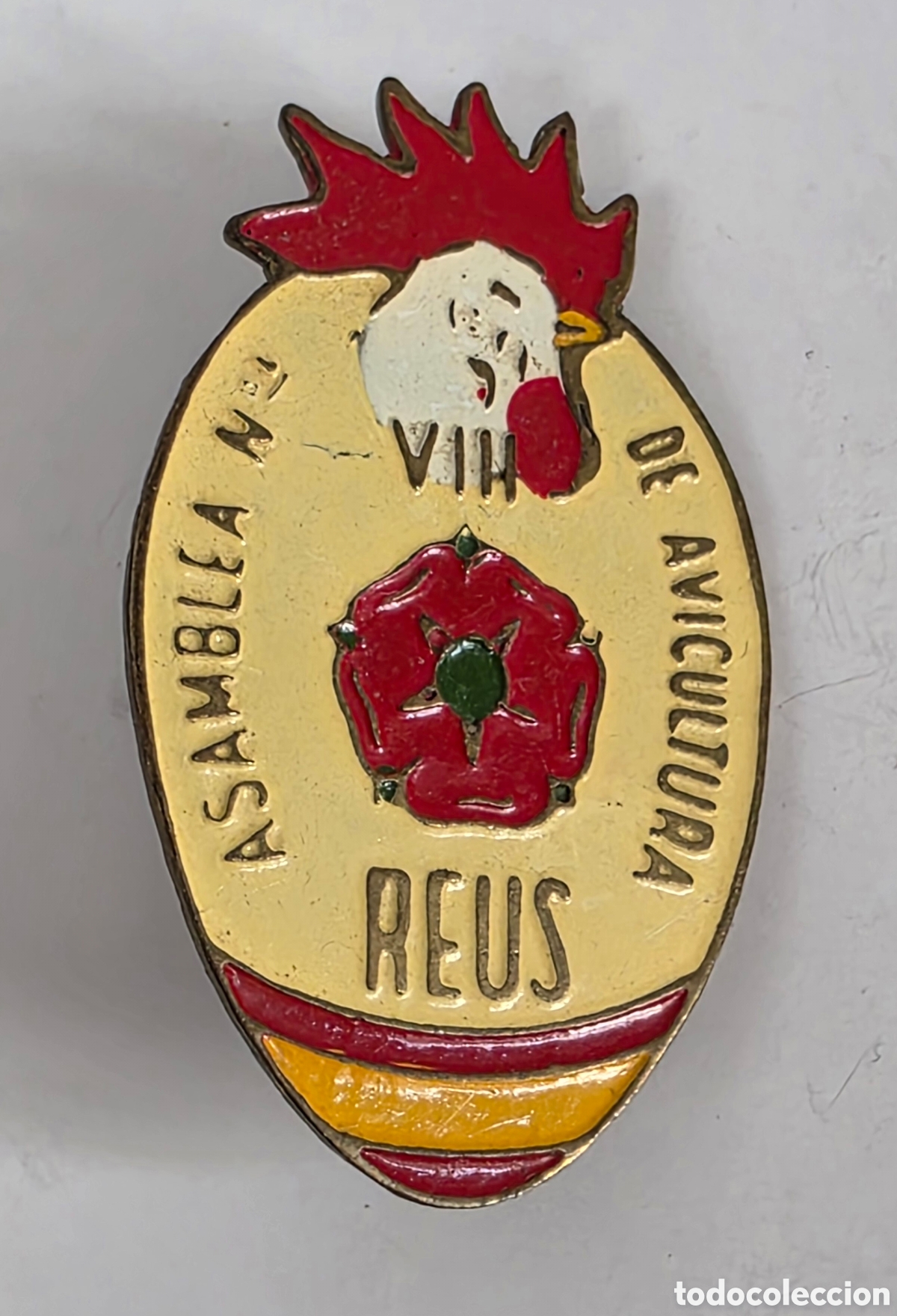 Pins de colecci&oacute;n: Insignia aguja Asamblea VIII de Avicultura Reus 1955 - Sindicato Nacional Ganader&iacute;a Tarragona Gallo