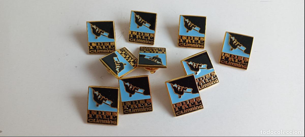 Pins de colecci&oacute;n: Lote de 10 pins de Escalada deportiva en roca. Free Climbing.