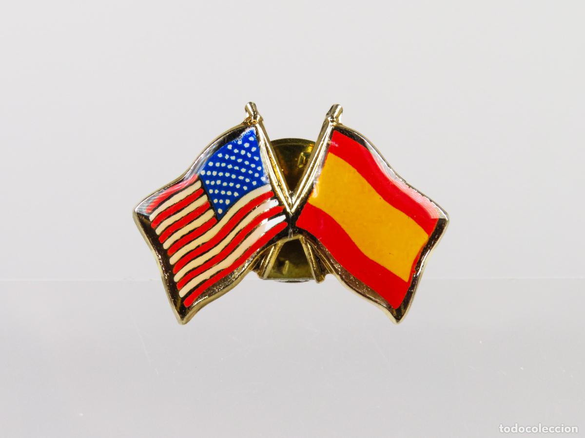 Pins de colecci&oacute;n: Pin banderas Espa&ntilde;a Estados Unidos USA segunda mitad S XX