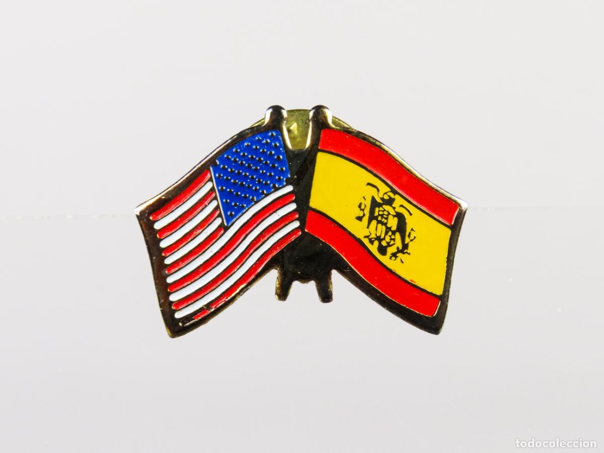 Pins de colecci&oacute;n: Pin banderas Espa&ntilde;a Estados Unidos USA segunda mitad S XX