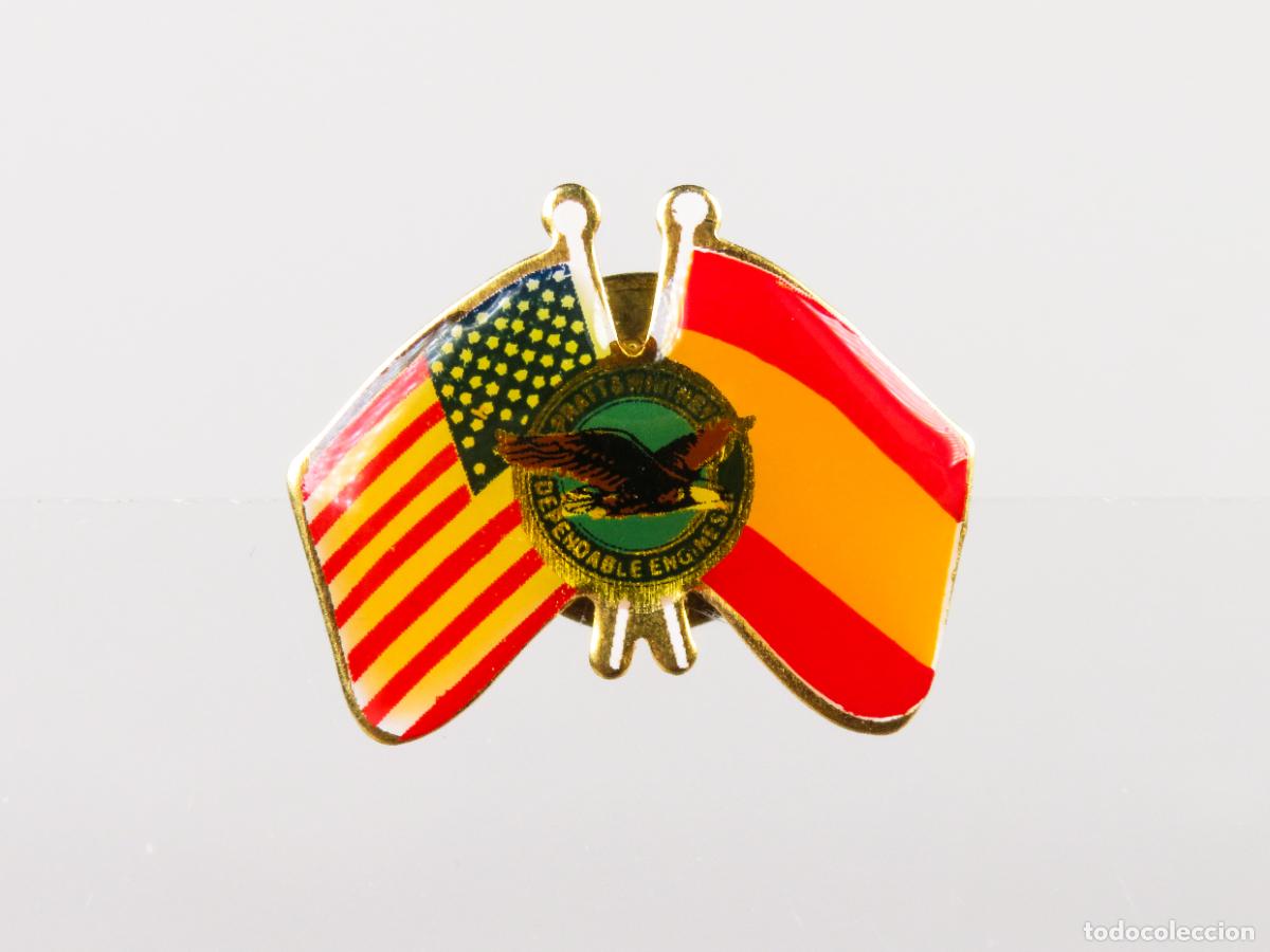 Pins de colecci&oacute;n: Pin banderas Espa&ntilde;a Estados Unidos USA Pratt & Whitney Engines segunda mitad S XX