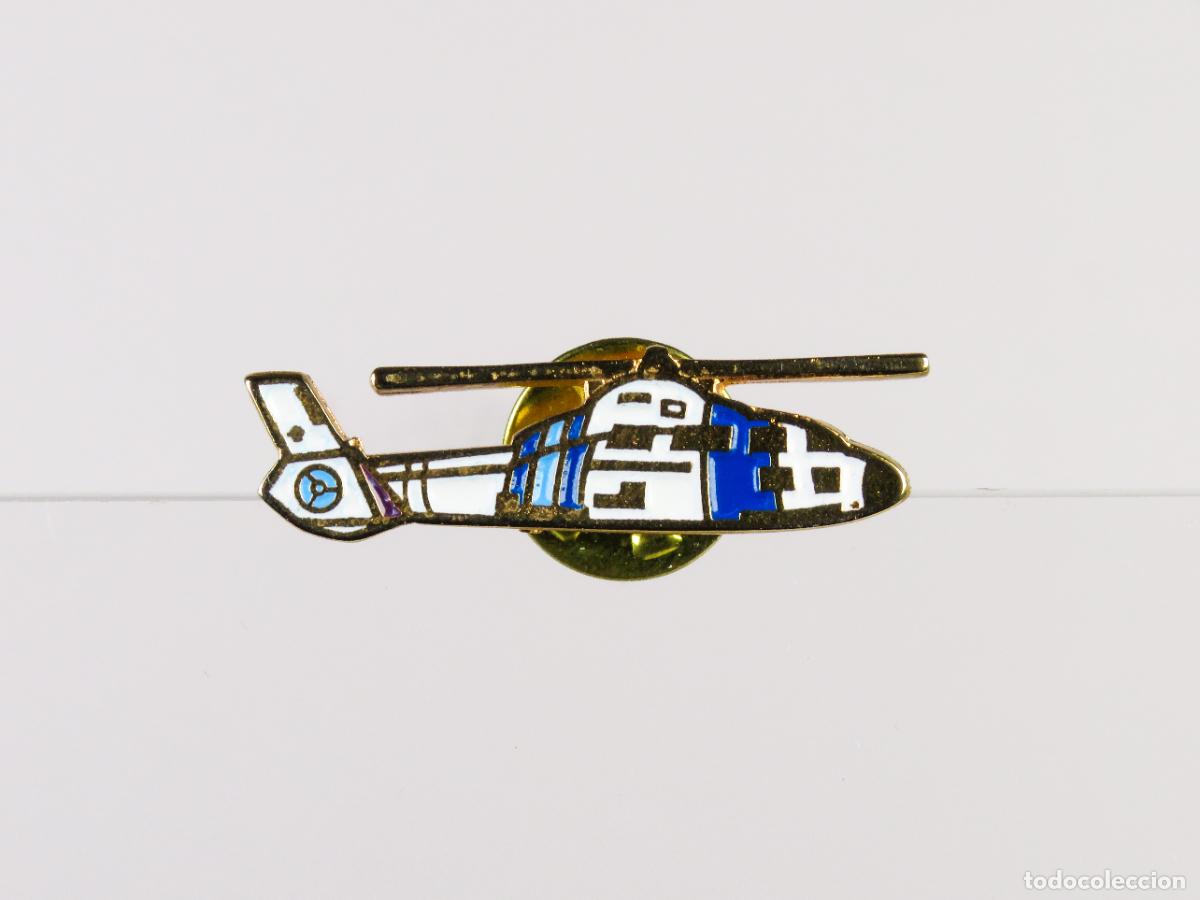Pins de colecci&oacute;n: Pin Helic&oacute;ptero metal esmaltado blanco y azul segunda mitad S XX