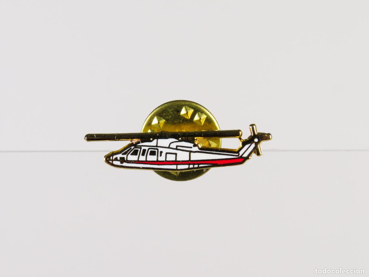 Pins de colecci&oacute;n: Pin Helic&oacute;ptero metal dorado esmalte blanco y rojo segunda mitad S XX