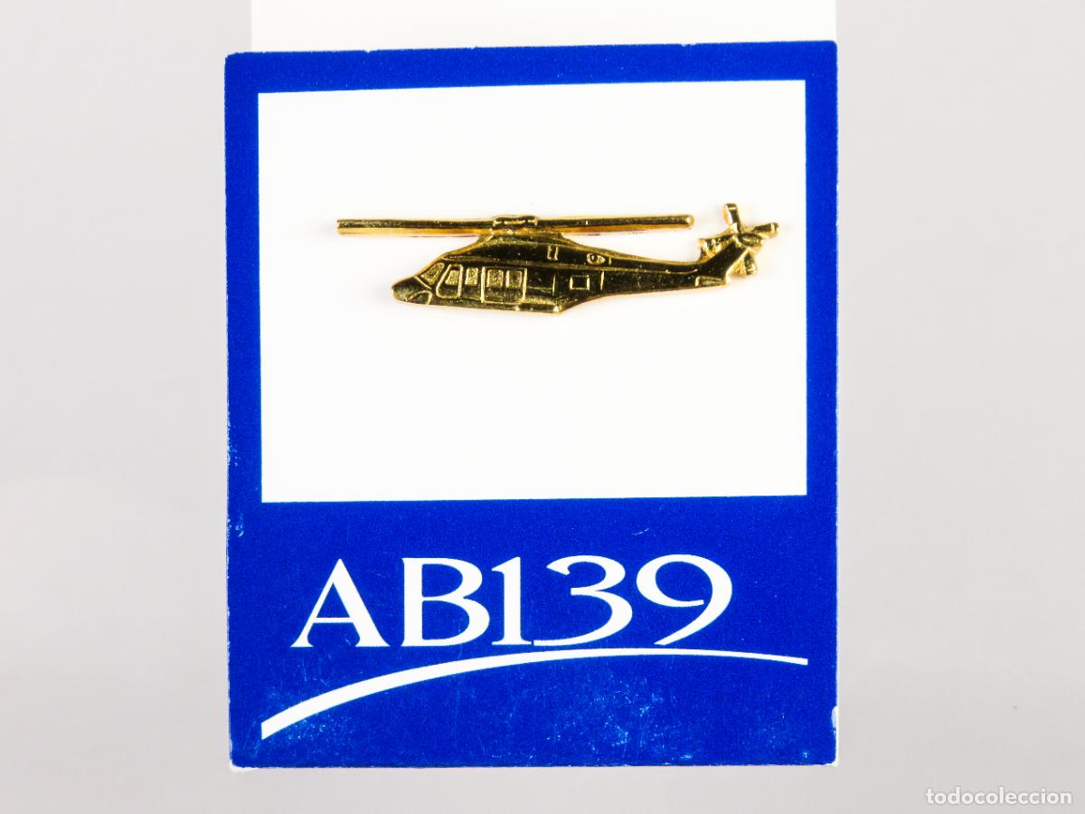 Pins de colecci&oacute;n: Pin helic&oacute;ptero AB139 metal dorado con estuche caracter&iacute;sticas t&eacute;cnicas segunda mitad S XX