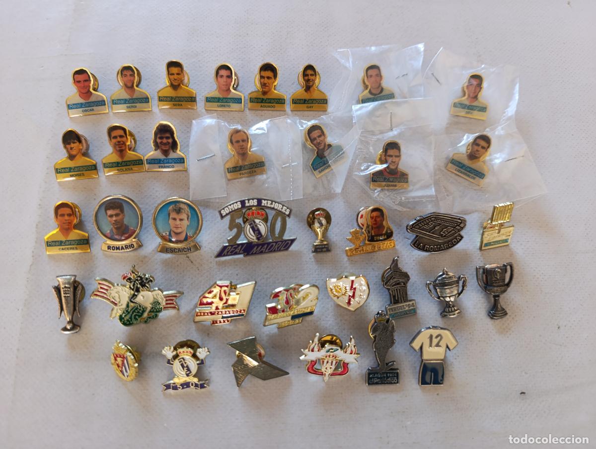 Pins de colecci&oacute;n: LOTE DE 37 PINES DE FUTBOL Y OTROS - MADRID, ZARAGOZA ETC - SIN REPETIDOS - PIN - A&Ntilde;OS 90 (114#w)