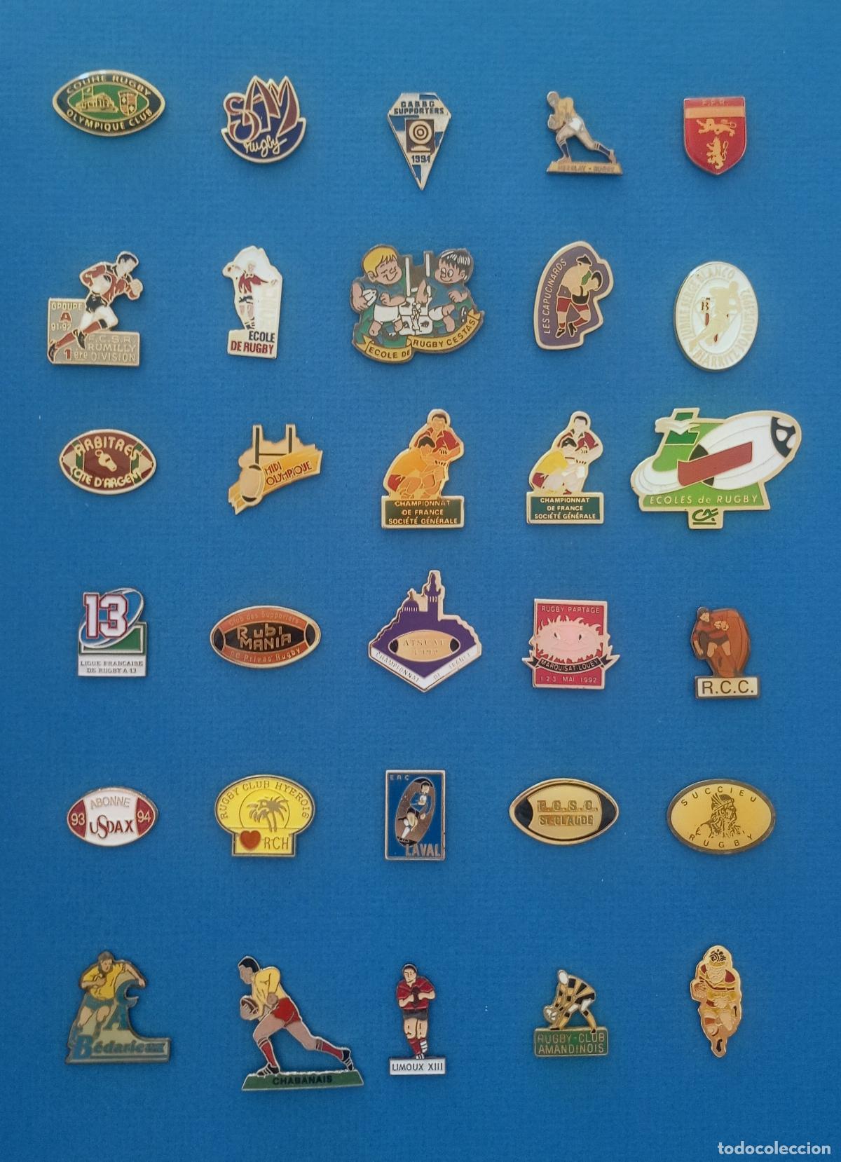 Pins de colecci&oacute;n: Lote de 59 pins de rugby. Deportes, pin, Francia.