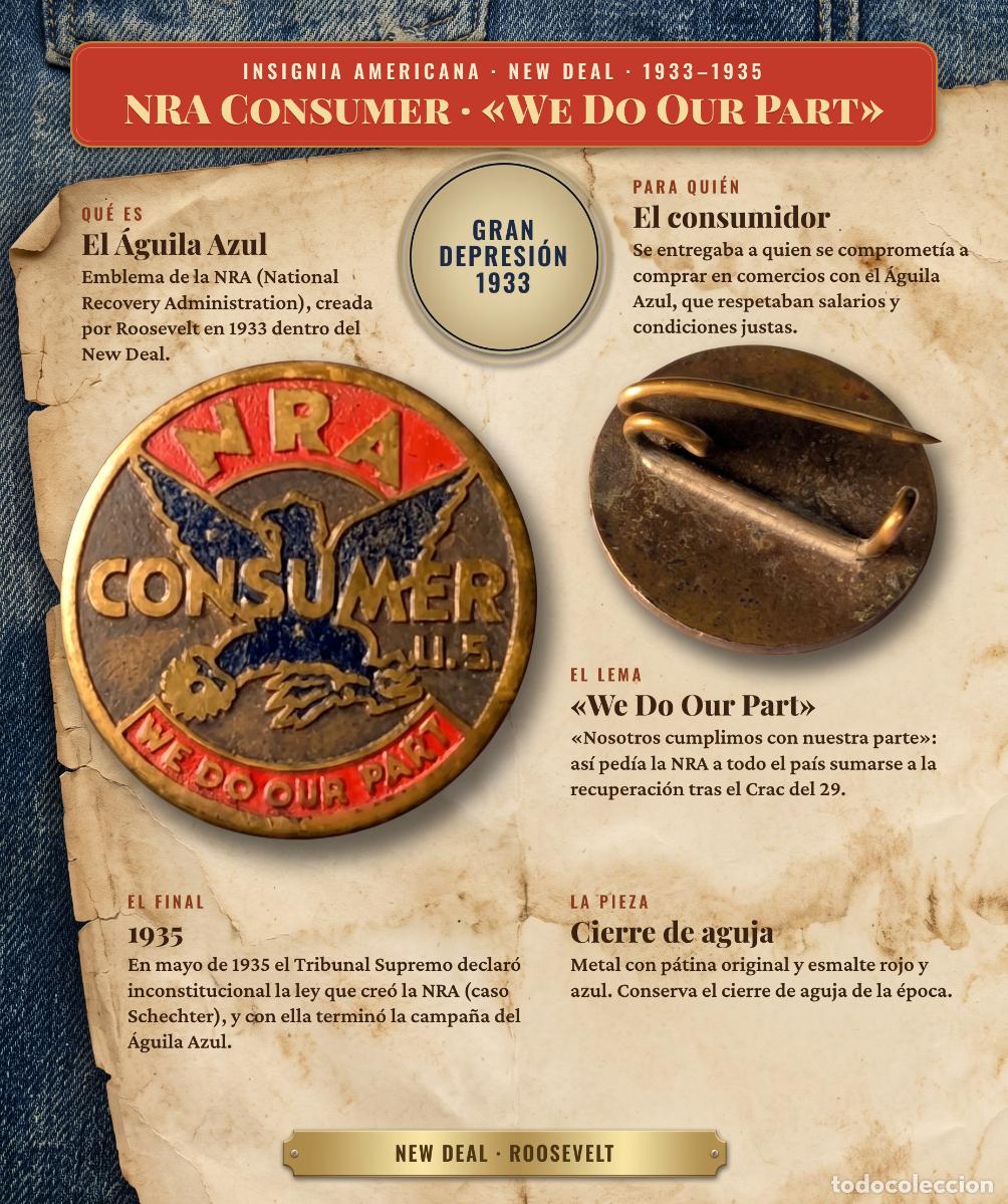 Pins e Spille di collezione: Rara Insignia Americana NRA (1933) - New Deal Roosevelt - &rdquo;Blue Eagle&rdquo; - Consumer U.S.