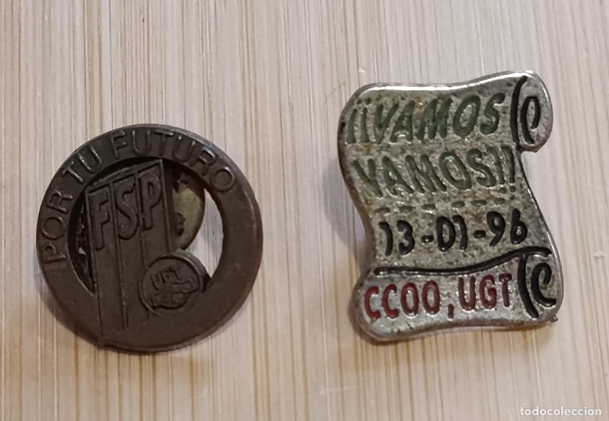 Pin's de collection: Lote 2 Pines Sindicales Vintage CCOO y UGT Manifestaci&oacute;n 13-01-96 y FSP UGT &rdquo;Por Tu Futuro&rdquo;
