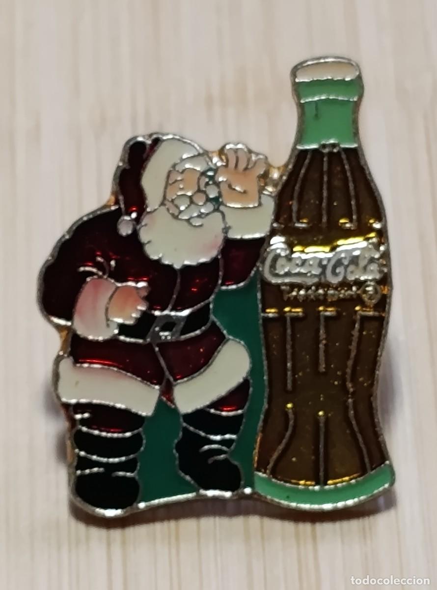 Pin's de collection: Pin Vintage Coca-Cola Pap&aacute; Noel Santa Claus y Botella Contour