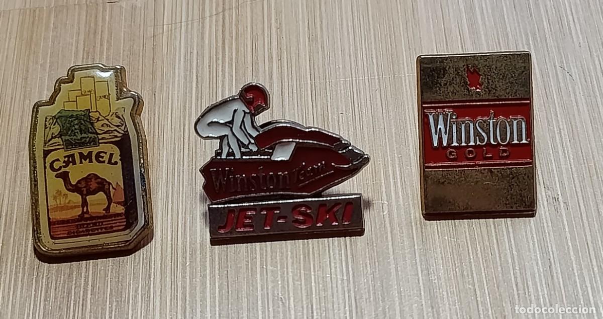 Pin's de collection: Lote 3 pines publicitarios tabaco vintage Camel Cl&aacute;sico, Winston Gold y Winston Team Jet-Ski 80/90