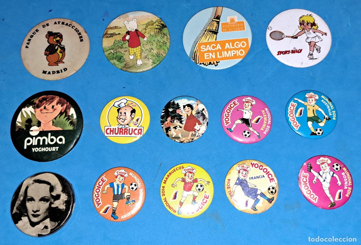 Sammlung von Pins: LOTE DE 14 CHAPAS - HEIDI / YOGOICE / PIPAS CHURRUCA / SPORT-BILLY / PIMBA YOGHOURT / RUPERT / etc.