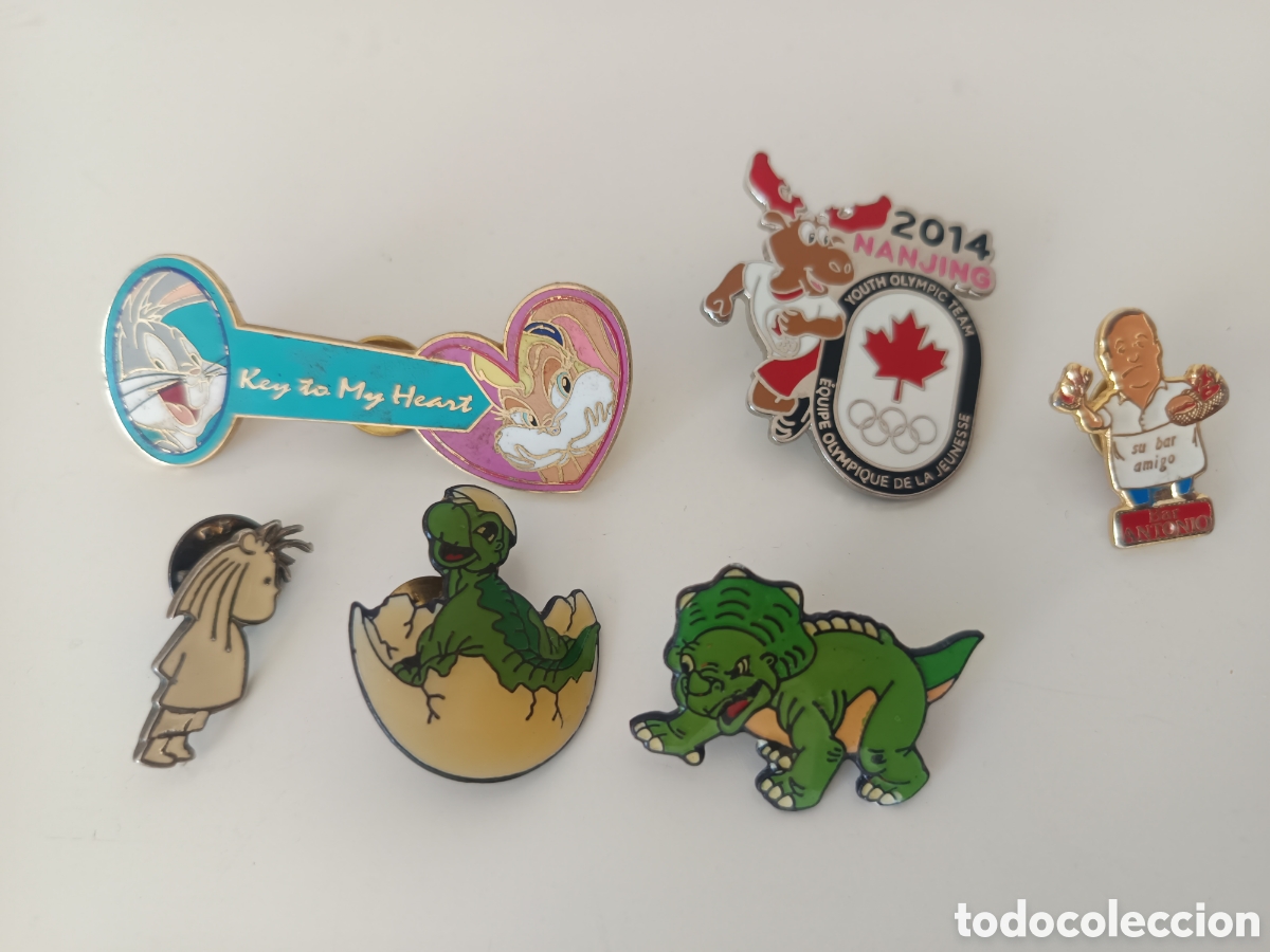Pins de colecci&oacute;n: Lote de pin 2014 Nanjing, bar Antonio, dinosaurios, key to my heart, Mafalda