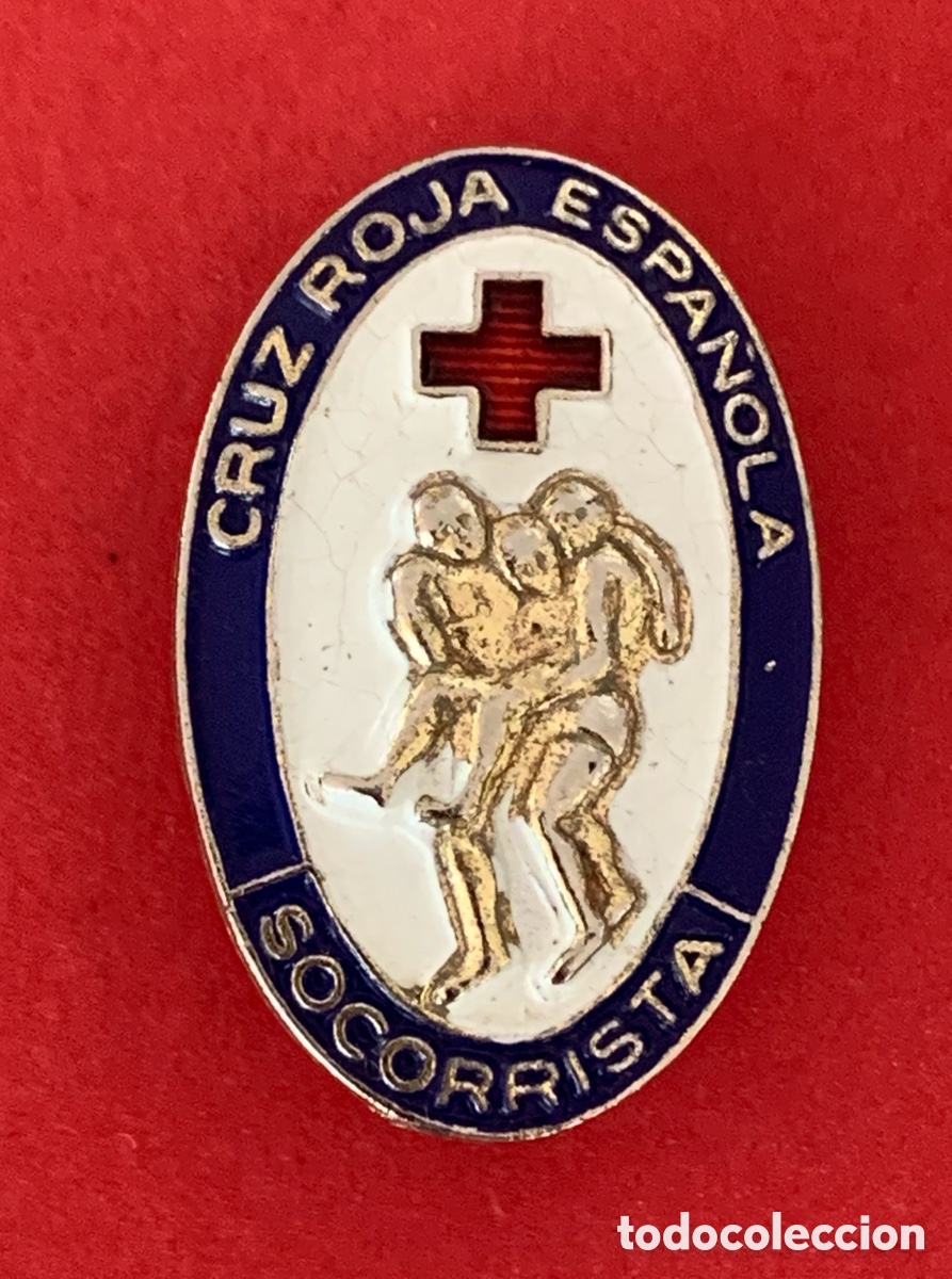 Pins de cole&ccedil;&atilde;o: CRUZ ROJA ESPA&Ntilde;OLA INSIGNIA SOCORRISTA METAL VINTAGE JME EIBAR