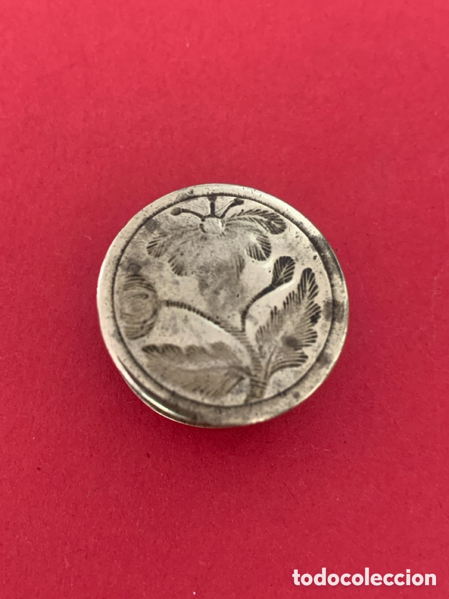 Pin's de collection: Antiguo Bot&oacute;n / Sello / Tapa Metal Cincelado Flor Amapola Grabado Vintage Art Nouveau
