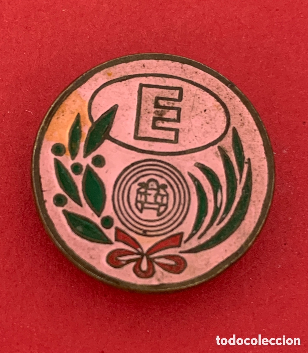 Pins de colecci&oacute;n: Pin Insignia Antiguo Espa&ntilde;a E Coche Cl&aacute;sico Auto Esmaltado Laurel Vintage