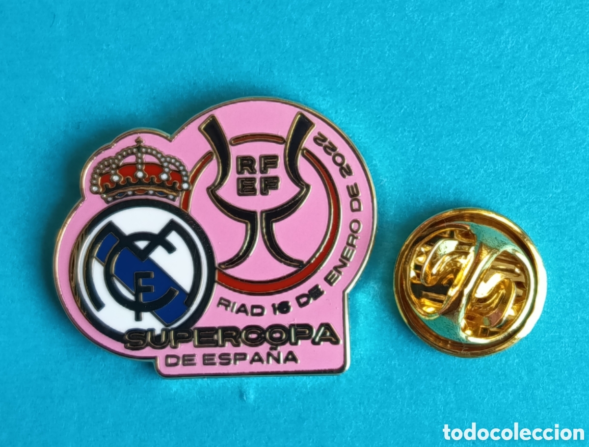 Pins de cole&ccedil;&atilde;o: PIN FUTBOL - ESMALTE - SUPER COPA DE ESPA&Ntilde;A 2022 - CAMPEON REAL MADRID - COLOR ROSA
