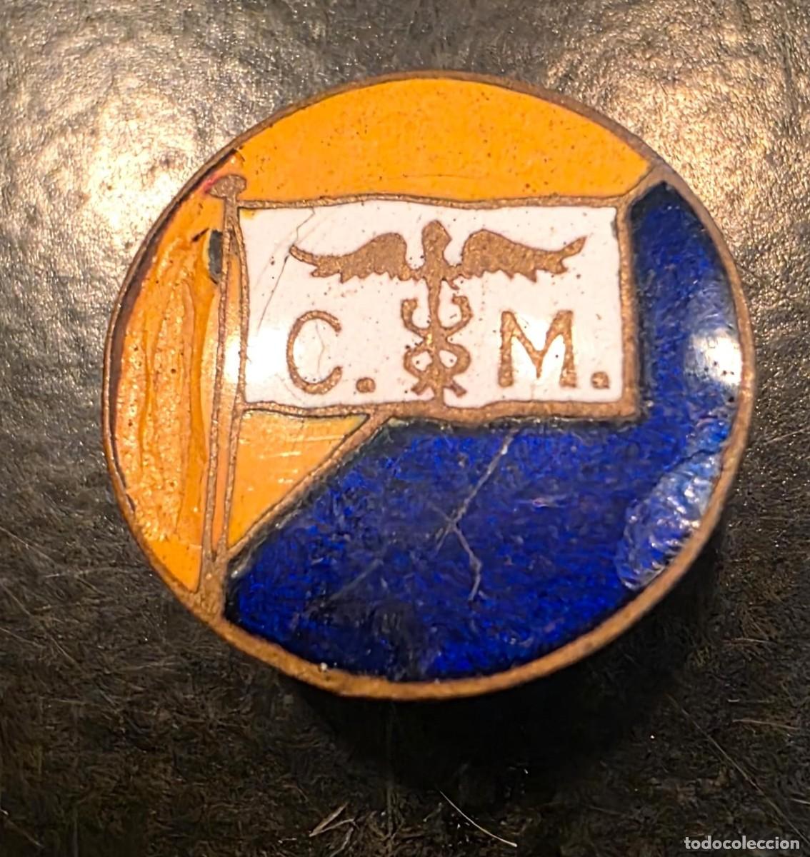 Pins e Spille di collezione: Insignia Antigua C. M. &ndash; Emblema M&eacute;dico con Caduceo &ndash; Esmaltada Azul, Naranja y Blanco &ndash; 2 cm