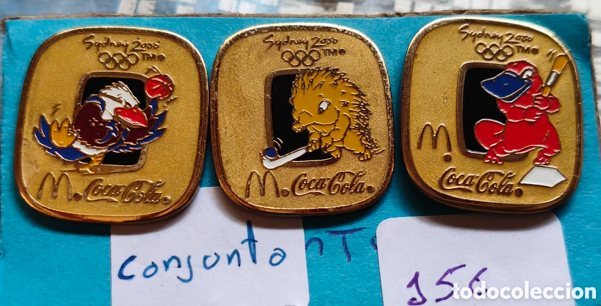 Pins de colecci&oacute;n: Conjunto pins mascotas olimpiadas sidney coca cola