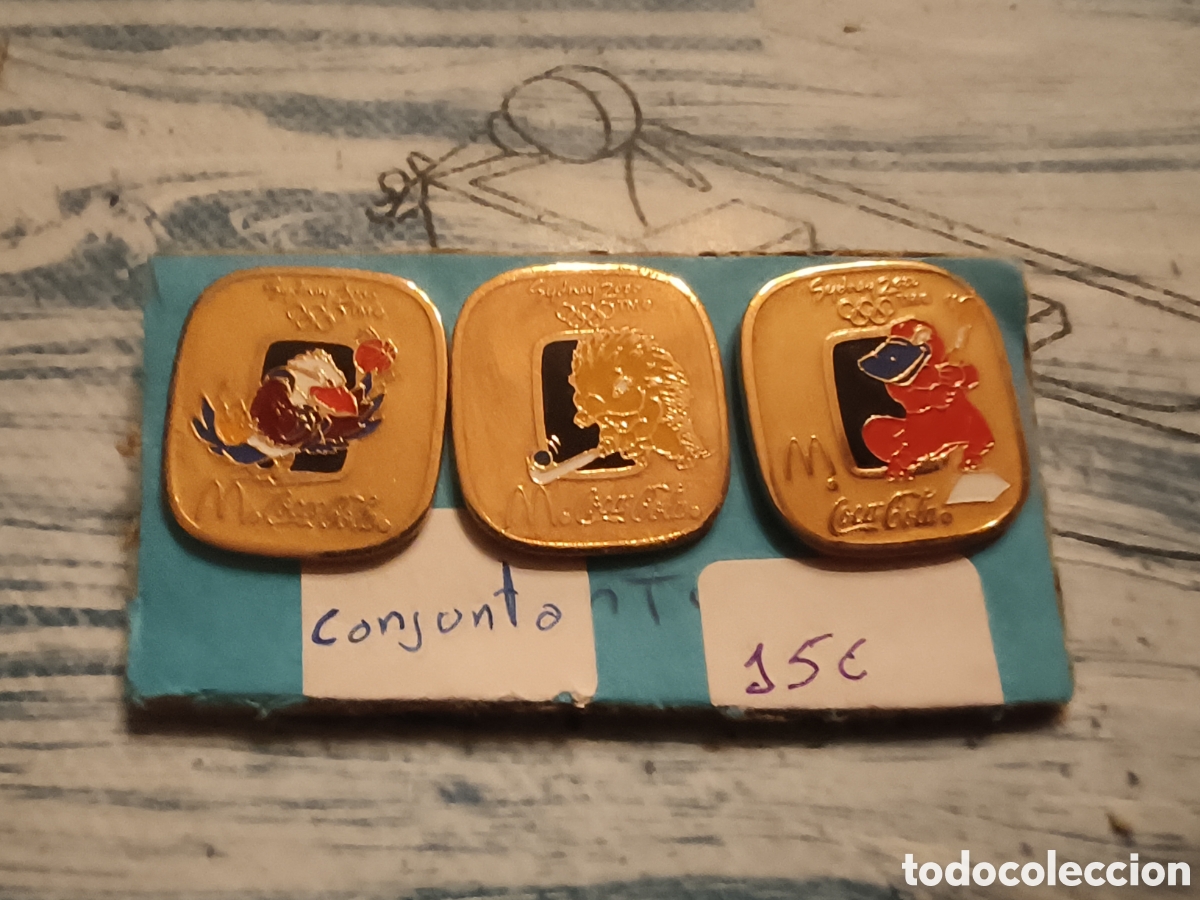 Pins de colecci&oacute;n: Conjunto pins mascotas olimpiadas sidney coca cola