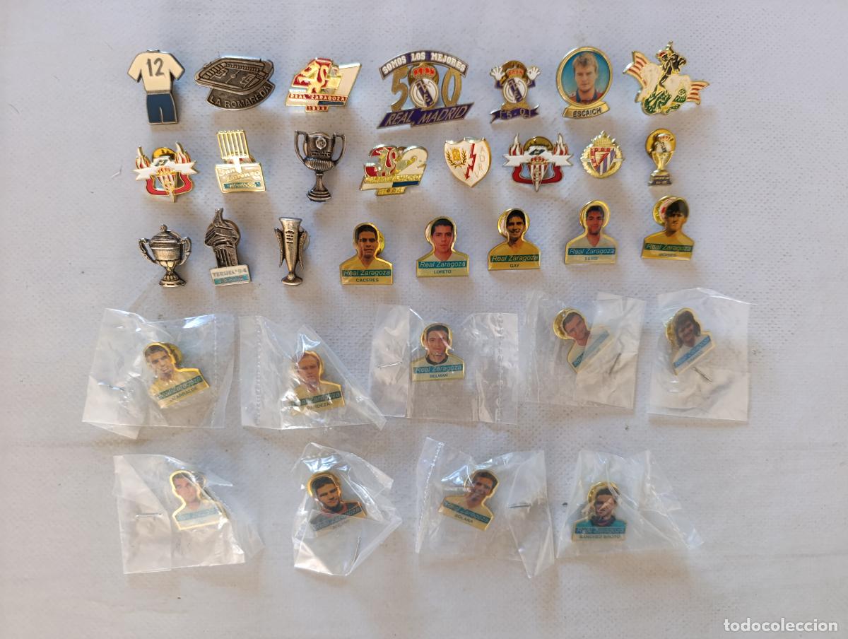 Pins de colecci&oacute;n: LOTE DE 32 PINES DE FUTBOL Y OTROS - MADRID, ZARAGOZA ETC - SIN REPETIDOS - PIN - A&Ntilde;OS 90 (114#w)