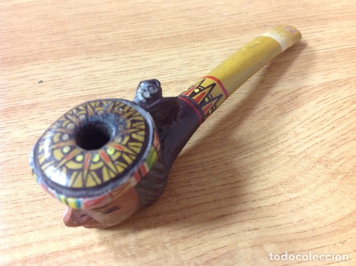 Pipas de fumar: Pipa en madera pintada azteca y labrada - Foto 5