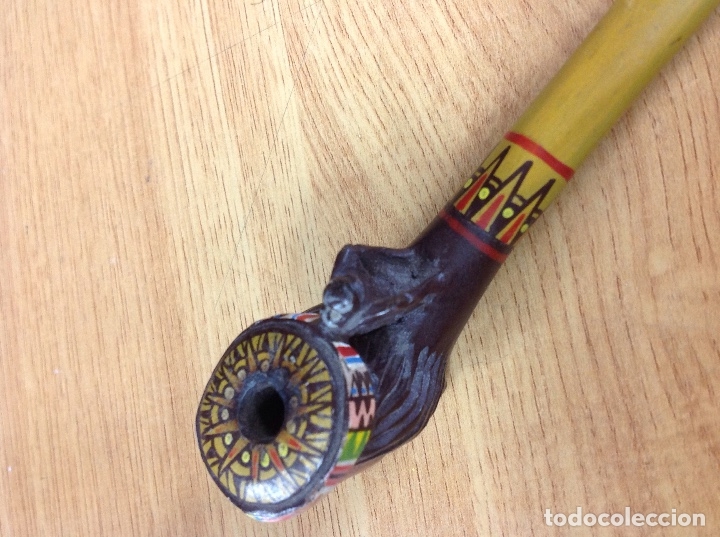 Pipas de fumar: Pipa en madera pintada azteca y labrada - Foto 6