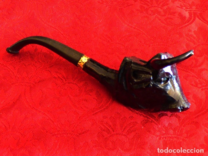 Smoking pipes: PIPA CON CABEZA DE TORO TALLADA Y ANILLA DAMASQUINADA, FABRICACI&Oacute;N ESPA&Ntilde;OLA