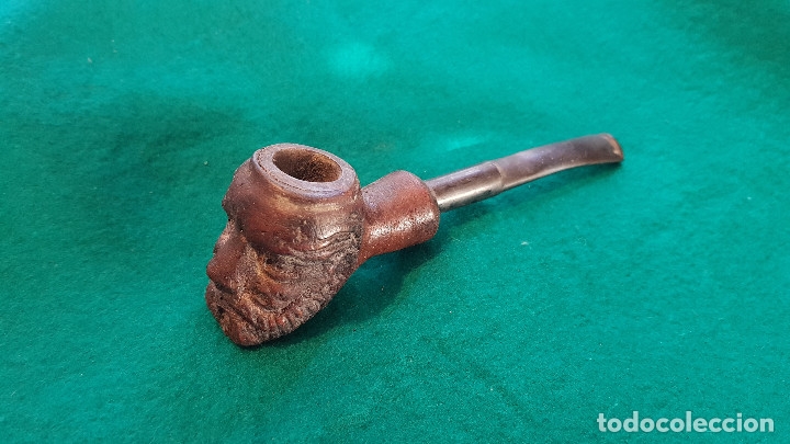 Pipas de fumar: PIPA DE FUMAR CON CABEZA TALLADA EN MADERA - Foto 1