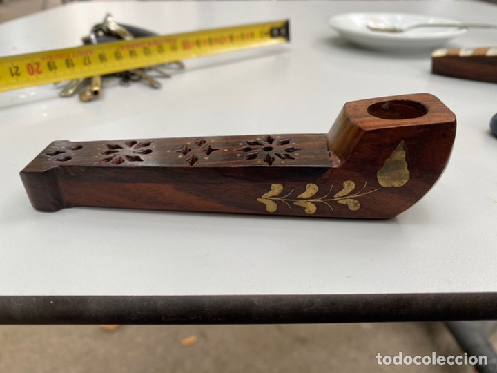 Pipas de fumar: Curiosa pipa madera tallada con cobre . Ver fotos - Foto 1 - 277517968