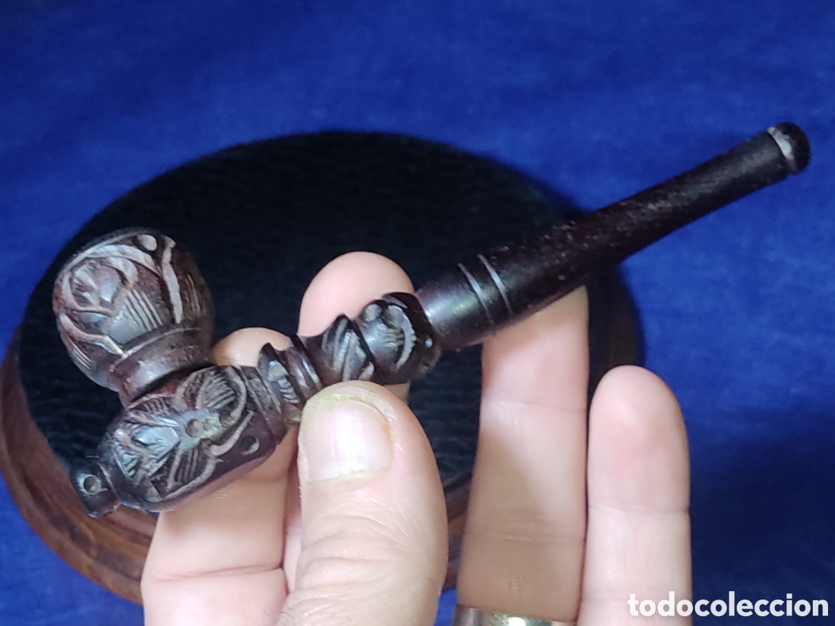Pipas de fumar: Pipa de madera de &eacute;bano tallada. - Foto 6