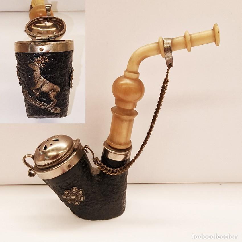 Pipas de fumar: ANTIGUA PIPA BREZO SUIZA SWISS MADE B.B.K. RELIEVE CIERVO PIEZA COLECCION VINTAGE ARTESAN&Iacute;A FUMAR